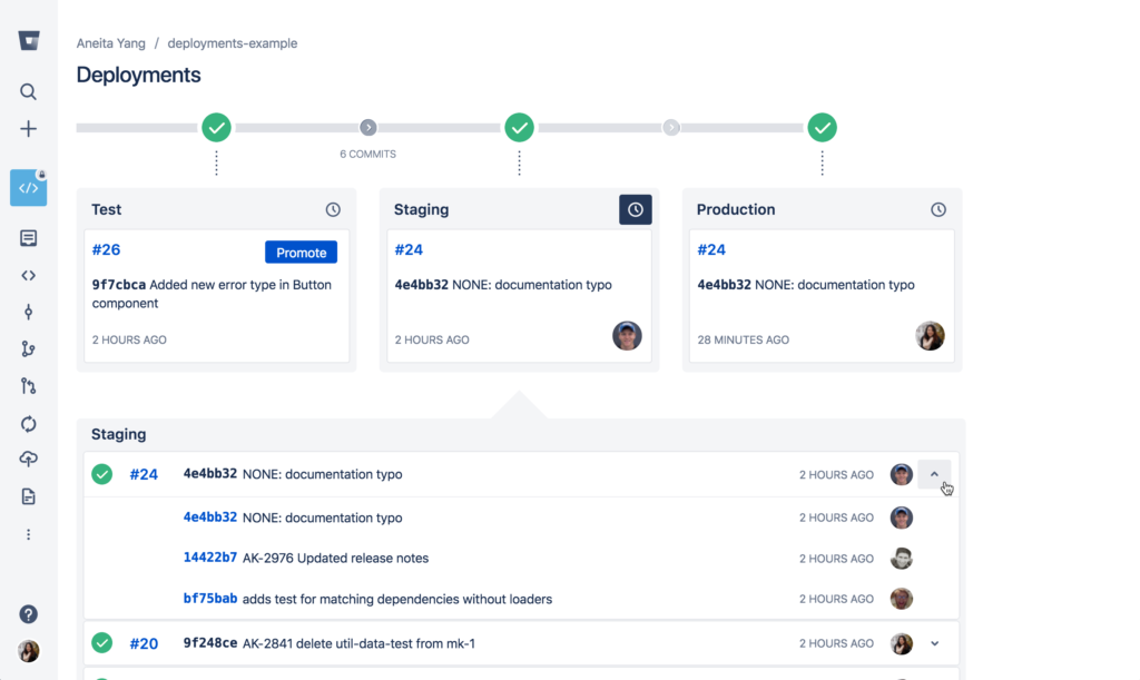 bitbucket deployments commits