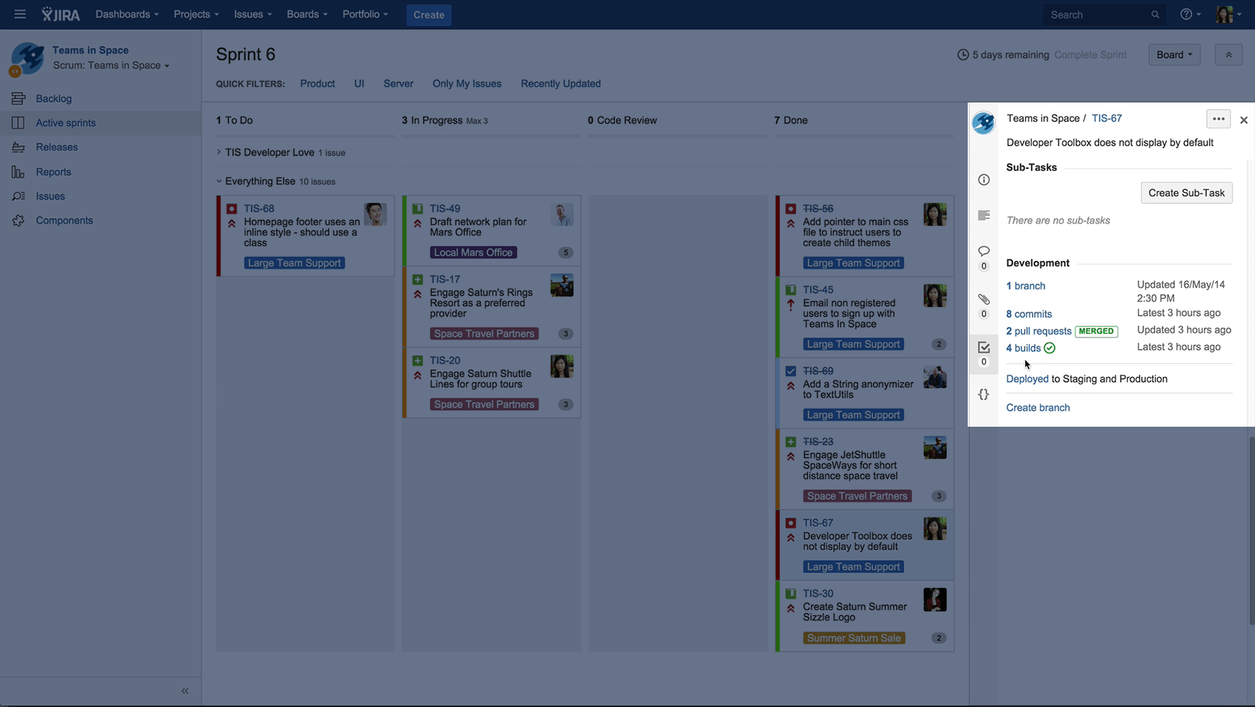 JIRA Software development panel