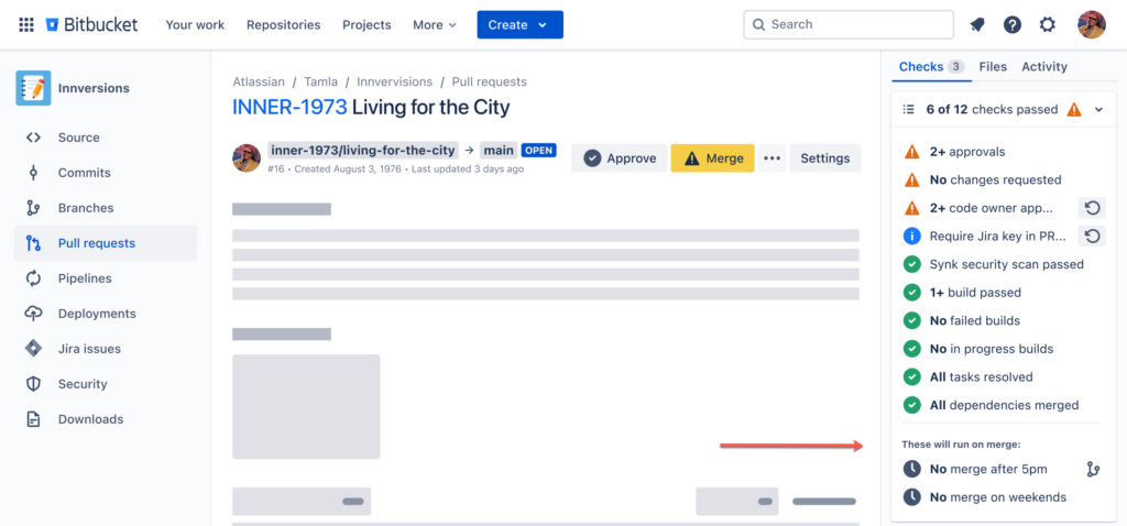 Pull request checks card showing on-merge checks that will run for that pull request.