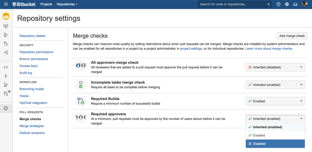 Merge Checks Repo Settings