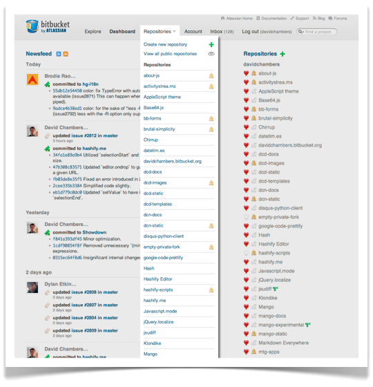 Bitbucket's old repositories drop-down